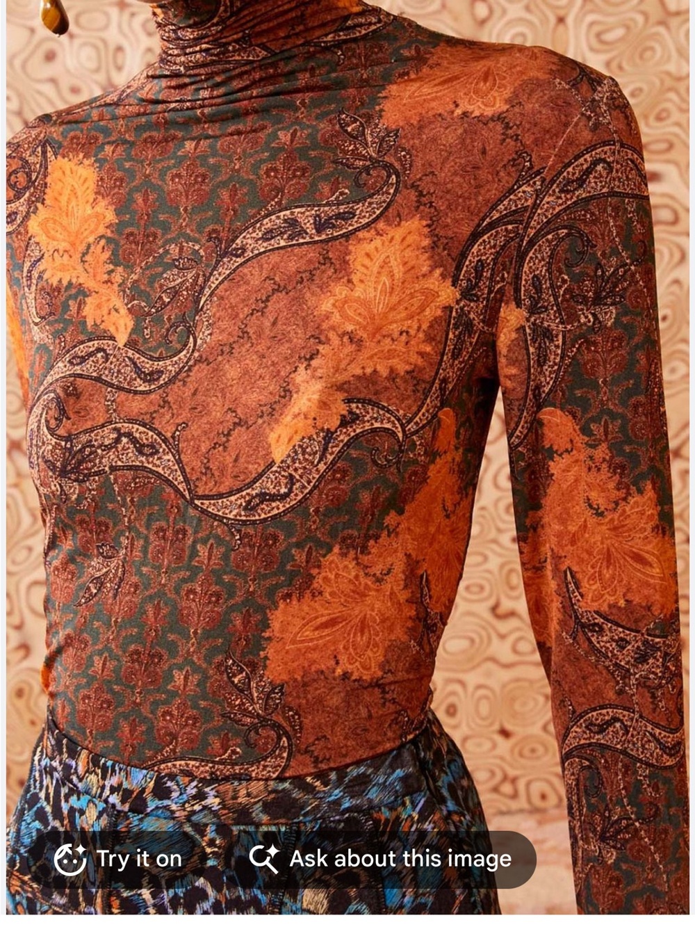 Ulla Johnson Aurelia Turtleneck Top Amber Paisley Floral Stretch Jersey S $220